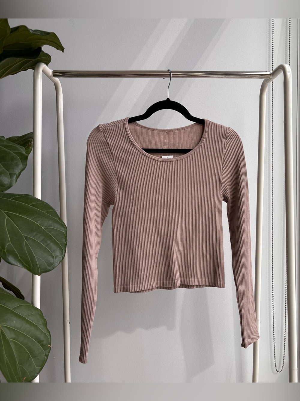 PINK ROSE | Buttery Soft Ribbed Long Sleeve Top Nude M